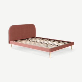 An Image of Eulia Double Bed, Blush Pink Velvet & Brass Legs