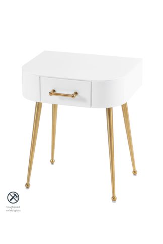 An Image of Mason White Glass Side Table – Brushed Gold Legs