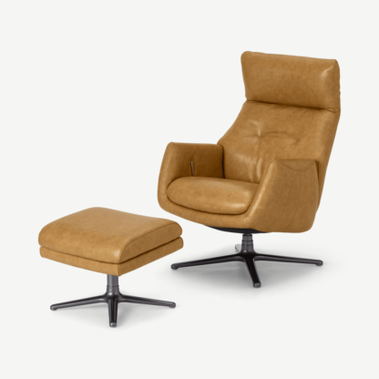 An Image of Paxton Reclining Accent Armchair and Footstool, Moroccan Brown Leather