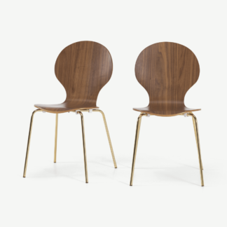 An Image of Set of 2 Kitsch Dining Chairs, Walnut and Brass