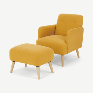 An Image of Elvi Accent Armchair and Footstool, Butter Yellow