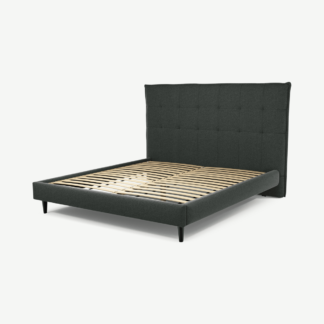 An Image of Lamas Super King Size Bed, Etna Grey Wool with Black Stain Oak Legs