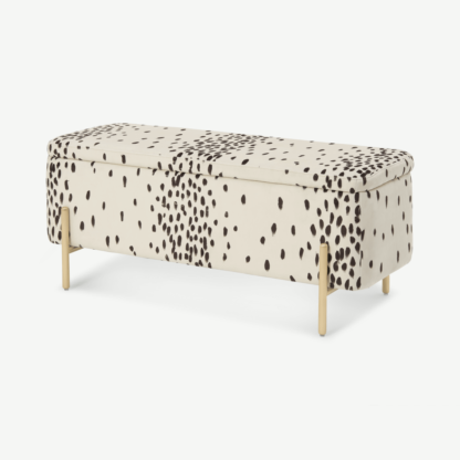 An Image of Poodle & Blonde Asare Dalmatian Upholstered Storage Ottoman Bench, Cocoa