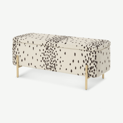 4d6a72f3367b08e8f3c47d14a5ffa2c9877c816286f1349430d9463381701d75.png An Image of Poodle & Blonde Asare Dalmatian Upholstered Storage Ottoman Bench, Cocoa