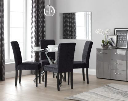 An Image of Argos Home Ava Chrome Round Table & 4 Velvet Chairs - Black