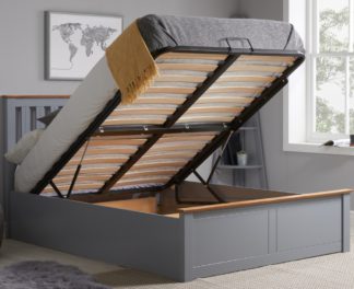 An Image of Phoenix Stone Grey Wooden Ottoman Storage Bed Frame Only - 5ft King Size