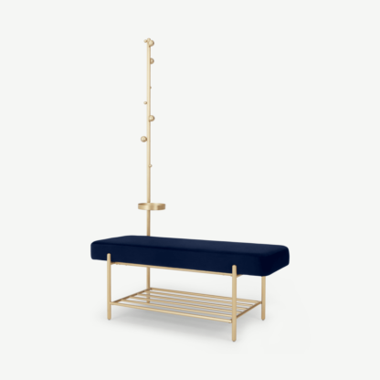 An Image of Asare Hallway Storage Bench, Royal Blue Velvet & Brass