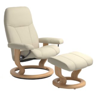 An Image of Stressless Consul Medium Classic Chair and Stool, Quickship