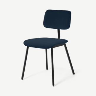 An Image of Solomon Dining Chair, Sapphire Blue Velvet with Black Legs