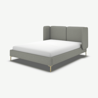 An Image of Ricola Double Bed, Wolf Grey Wool with Brass Legs