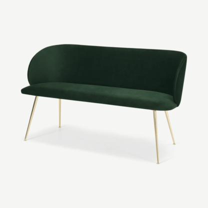 An Image of Adeline Dining bench, Pine green velvet and Brass