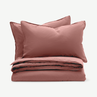 An Image of Alexia Stonewashed Cotton Duvet Cover + 2 Pillowcases, Double, Dark Rose