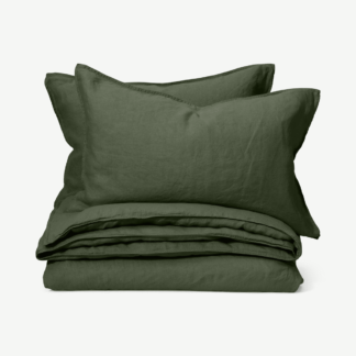 An Image of Brisa 100% Linen Duvet Cover + 2 Pillowcases Kingsize, Moss Green