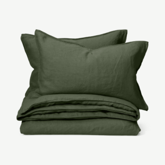 An Image of Brisa 100% Linen Duvet Cover + 2 Pillowcases Super King, Moss Green