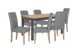 An Image of Argos Home Kent Wood Veneer Dining Table & 6 Grey Chairs