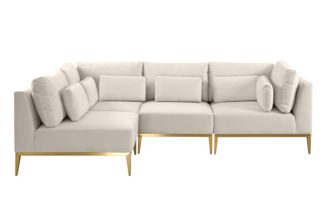 An Image of Cassie Left Hand Corner Sofa – Chalk – Brushed Brass Base