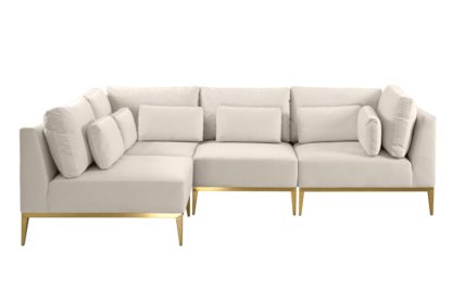 An Image of Cassie Left Hand Corner Sofa – Chalk – Brushed Brass Base