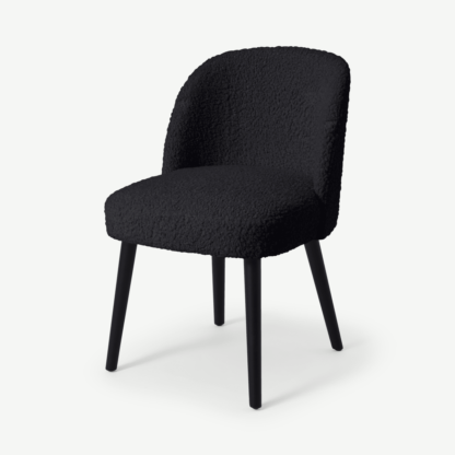 An Image of Swinton Dining Chair, Black Faux Sheepskin with Black Legs