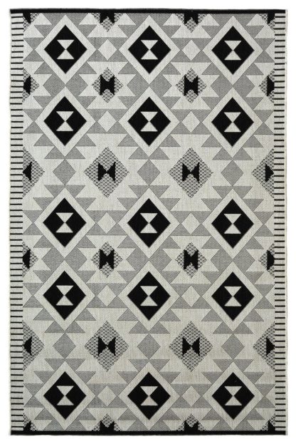 An Image of Homemaker Indoor Outdoor Geo Mono Rug - 160x230cm - Black