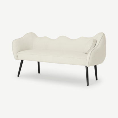 An Image of Alix Dining Bench, Whitewash Boucle with Black Legs