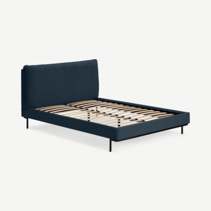 An Image of Harlow Double Bed, Dark Navy Velvet