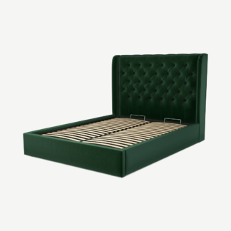 An Image of Romare King Size Ottoman Storage Bed, Bottle Green Velvet