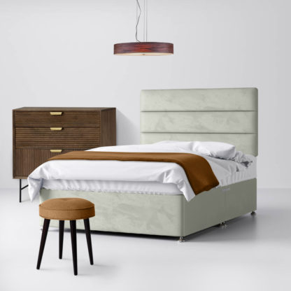 An Image of Cornell Lined Light Silver Velvet Fabric 4 Drawer Divan Bed - 4ft6 Double