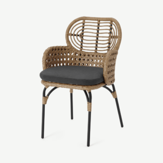 An Image of Swara Garden Carver Chair, Polyrattan, Natural and Black