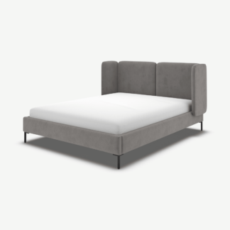 An Image of Ricola Double Bed, Steel Grey Velvet with Black Legs