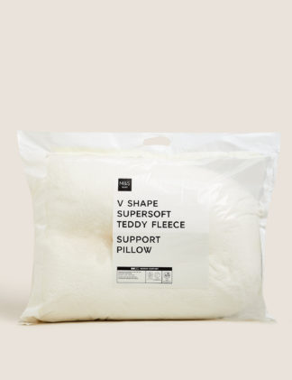 An Image of M&S Teddy Fleece Medium V-Shaped Pillow
