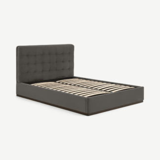 An Image of Lavelle Super King Size Ottoman Storage Bed, Otter Velvet & Walnut Stain Plinth