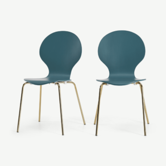 An Image of Set of 2 Kitsch Dining Chairs, Teal and Brass