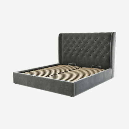 An Image of Romare Super King Size Ottoman Storage Bed, Steel Grey Velvet