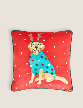 An Image of M&S Velvet Labrador Embroidered Cushion