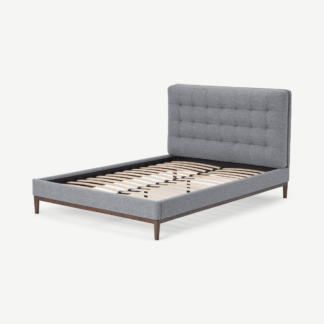 An Image of Lavelle King Size Bed, Blue Grey Tonal Weave & Walnut Stain Legs
