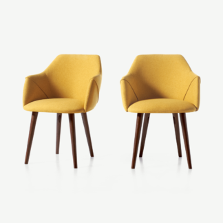 An Image of Lule Set of 2 Carver Dining Chairs, Yellow & Walnut