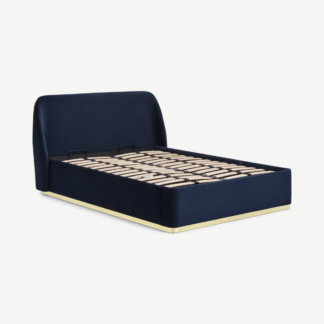 An Image of Trudy King Size Ottoman Storage Bed, Royal Blue Velvet & Brass
