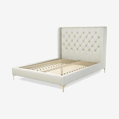 An Image of Romare King Size Bed, Putty Cotton with Brass Legs