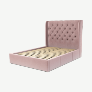 An Image of Romare Double Bed with Storage Drawers, Heather Pink Velvet