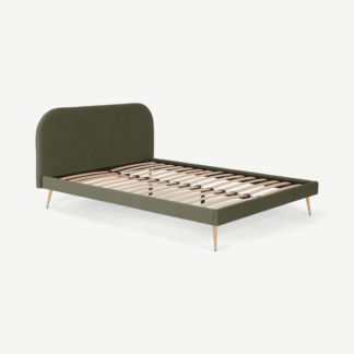 An Image of Eulia King Size Bed, Sycamore Green Velvet & Brass Legs