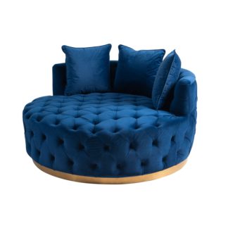 An Image of Frankfurt Loveseat - Navy Blue - Brass Base