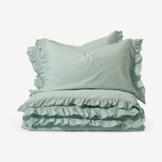 An Image of Attara 100% Organic Cotton Duvet Cover + 2 Pillowcases, King, Arctic Blue