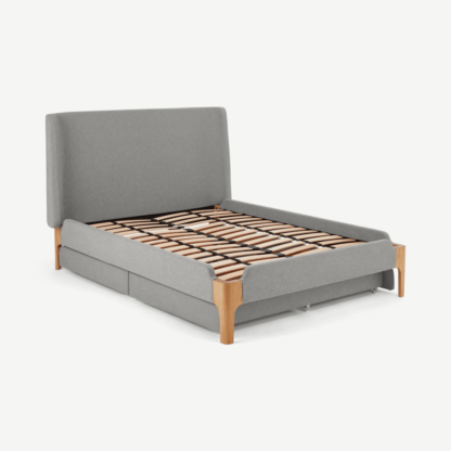 An Image of Roscoe Super King Size Bed With Storage Drawers, Cool Grey & Oak Legs