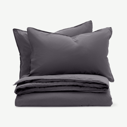 An Image of Alexia Stonewashed Cotton Duvet Cover + 2 Pillowcases, King, Graphite