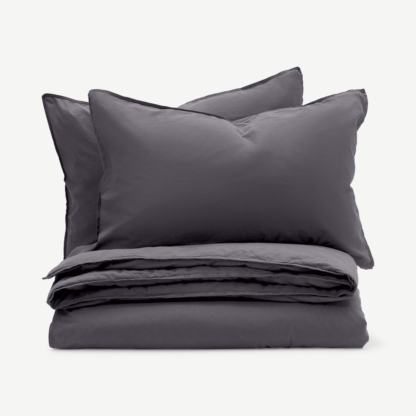 An Image of Alexia Stonewashed Cotton Duvet Cover + 2 Pillowcases, Double, Graphite