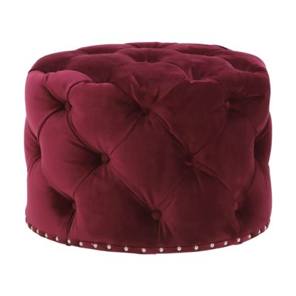 An Image of Timothy Oulton Lord Digsby Small Round Footstool, Revival Velvet Ruby