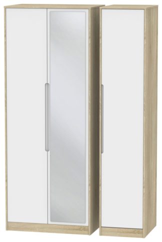 An Image of Toulouse 3 Door Mirror Wardrobe - White & Oak Effect
