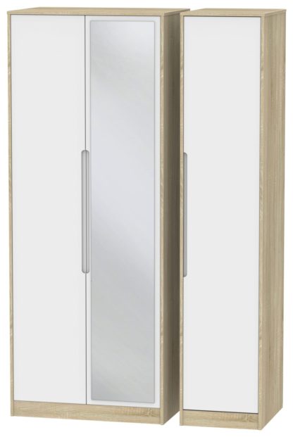 An Image of Toulouse 3 Door Mirror Wardrobe - White & Oak Effect