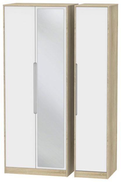 5ab0c44319a0ae849654de35171138f90bcdacf94000f1773b8f029ad8095e82.jpg An Image of Toulouse 3 Door Mirror Wardrobe - White & Oak Effect