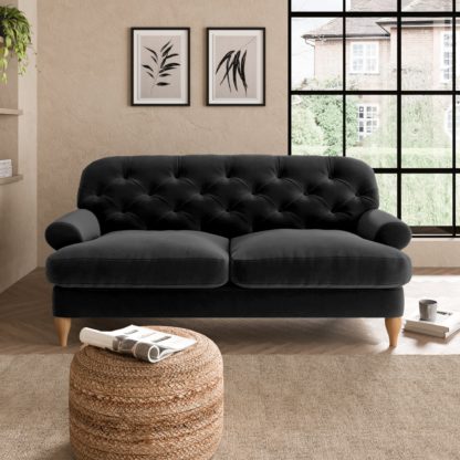 An Image of Canterbury Luxury Velvet 2 Seater Sofa Luxury Velvet Black